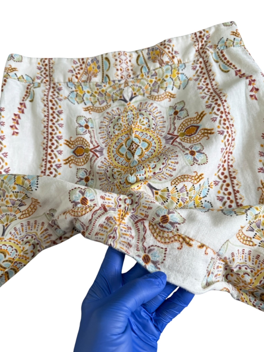 ZARA PRINTED LINEN BLEND MINI FLARE PANTS MULTICOLOR Small - Picture 4 of 13